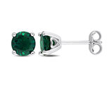 1 2/3 Carat (ctw) Lab-Created Emerald Round Solitaire Earrings in Sterling Silver (6mm)